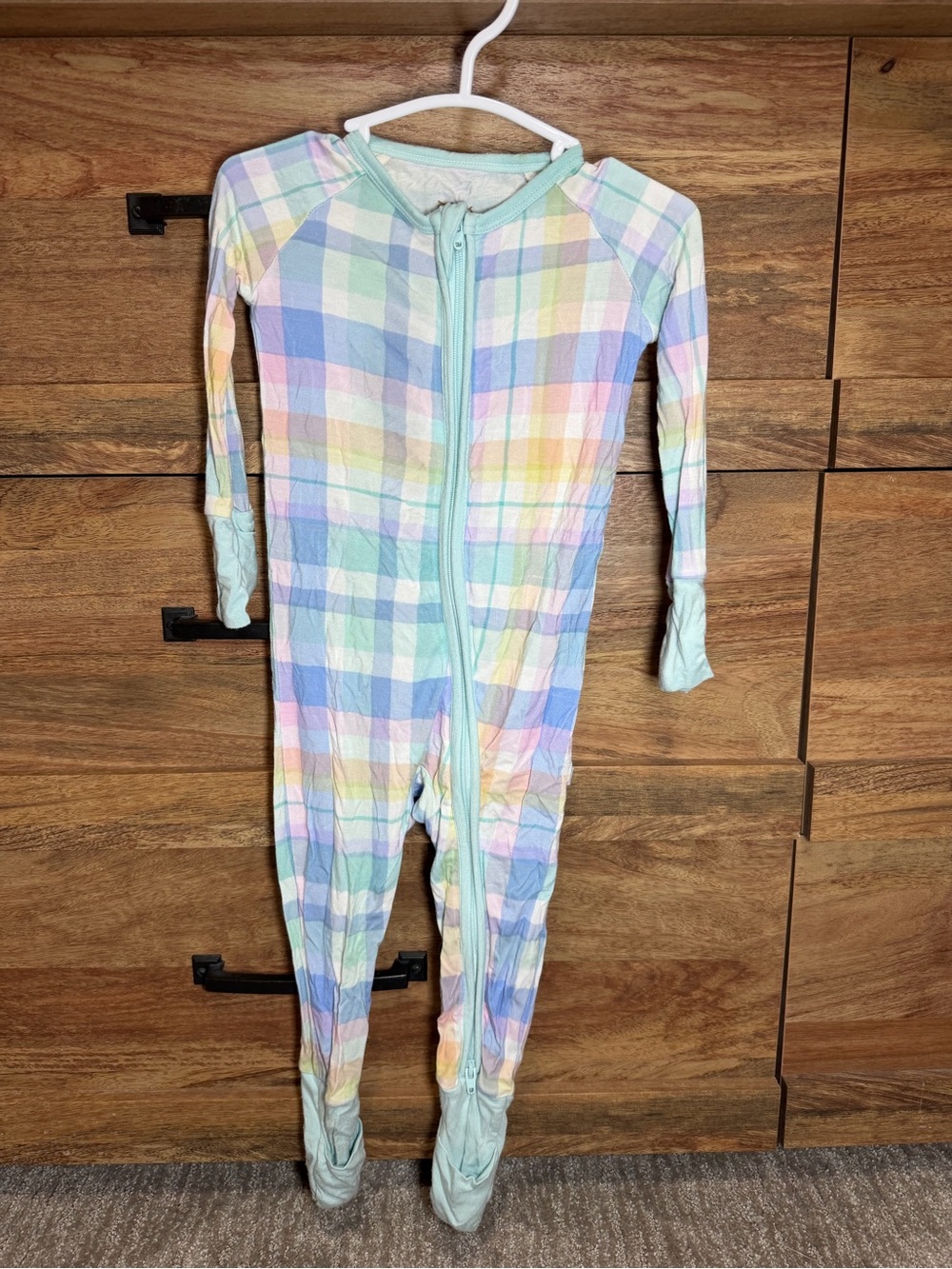 Little Sleepies Pastel Plaid Zipper Footie - Mint Trim